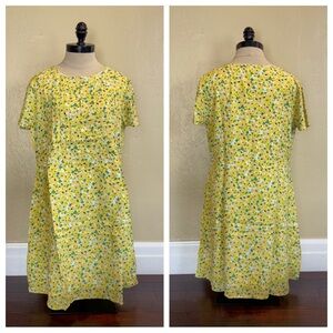 Loft Floral Pintucked Side Tie Dress Yellow White Green Size Medium